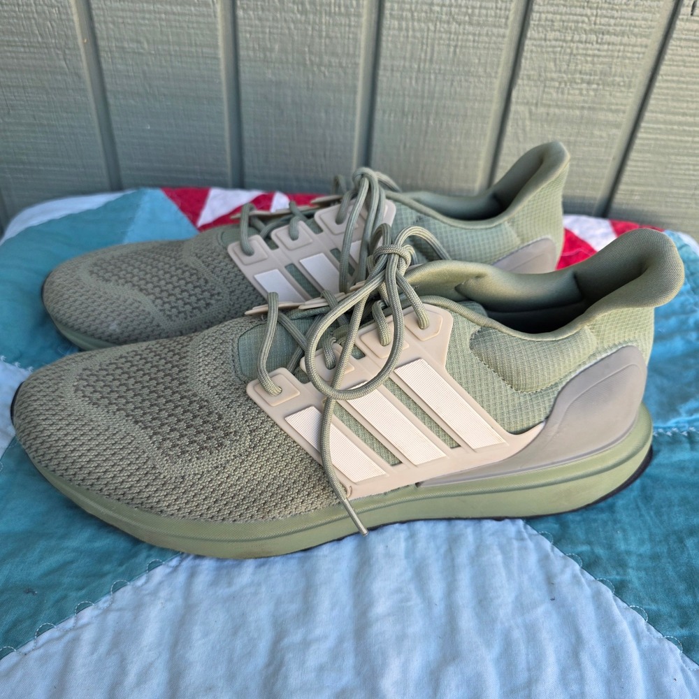 Adidas EQ21 Run Running Shoes Mens Size 13 Olive Green Knit Athletic Sneakers